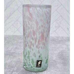 Kerry Glass Handmade Irish Art Glass Cylinder Vase Pink Green Mottled Confetti